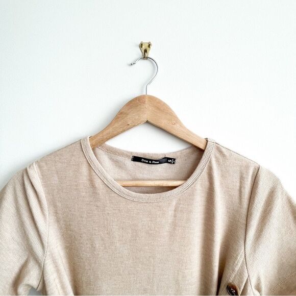 Doe and Rae Dress T-Shirt Knit Beige Belted Button Detail Women's S Stretchy - Picture 4 of 9